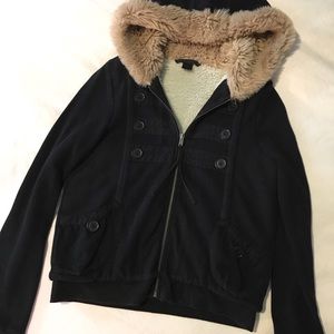 Marc by Marc Jacobs faux fur hoodie jacket L black